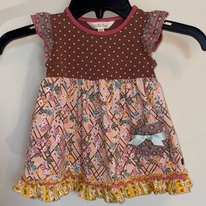 Matilda Jane Size 6 - 12 Months Girls Brown Polka Dot Floral Ruffle Dress